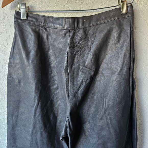 Vintage Maguette 80s 90s Dark Gray Leather Tapered Pleated Pants Motorcycle 14/L - Picture 5 of 7